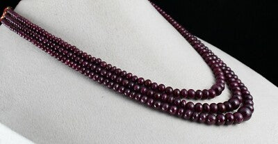 Certified Natural Unheated Ruby 451ct Beads 3 Line Precious Necklace For Women