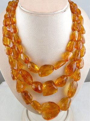Certified Natural Citrine 1720 Ct Faceted Beads Tumble Sterling Silver Necklace