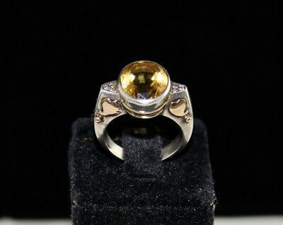 Natural Yellow Citrine 10ct Oval Natural Diamond 18k Gold Sterling Silver Ring
