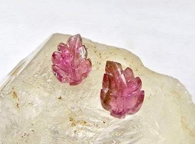 Natural Pink Tourmaline Carved Leaves Pair 6.25ct Gemstone Earrings