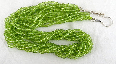 Sterling Silver Green Peridot 445 Ct Beads Round Button Gemstone Necklace