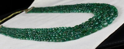 Certified Vintage Natural Emerald 471 Ct Green Gemstone Long Beads Necklace