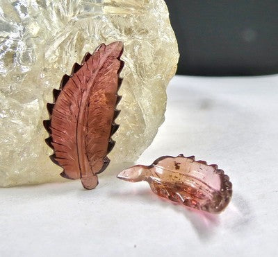 Natural Tourmaline Carved Leaves 19.49 Ct Gemstone 2 Pc For Designing