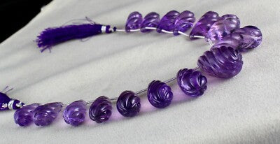 Certified Natural Amethyst Teardrop Carved 15pc Necklace 306ct Hanging Design