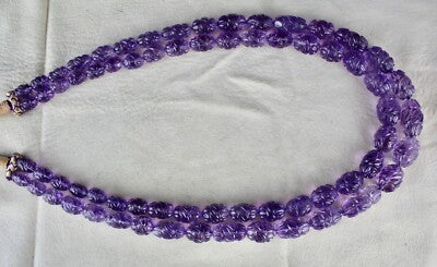 Certified Natural Amethyst 759 Ct Carved Beads Important Gemstone Necklace