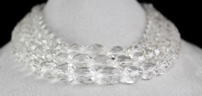 Natural White Rock Crystal Quartz Faceted Beads Necklace 3 L 1311 Ct Gemstone