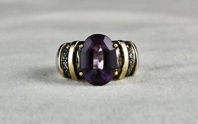 Antique Natural Amethyst 42.50ct 18k Gold Diamond Sterling Silver Victorian Ring