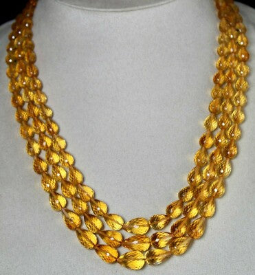 Certified Natural Yellow Citrine 565 Ct Beads Drops Golden Gemstone Necklace