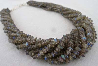 Natural Labradorite Beads Necklace Round Button 10 Line 500 Ct Gemstone Ladies