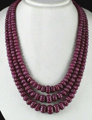 Certified Vintage Natural Ruby Beads Carved Melon Necklace 1378 Ct 3 L