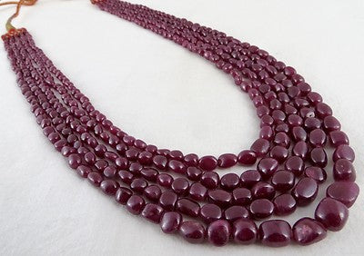 Certified Natural Ruby Beads 540 Ct 5-line Precious Gemstone Necklace For Ladies