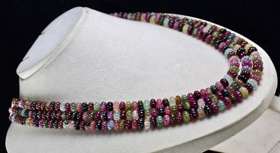 Certified Natural Vintage 737ct Multi Tourmaline Melon Engraved Beaded Necklace