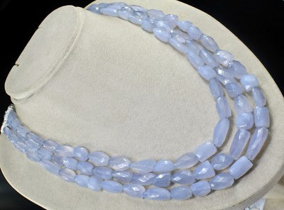 Natural Blue Chalcedony Faceted Beads 734 Ct Sterling Silver Necklace