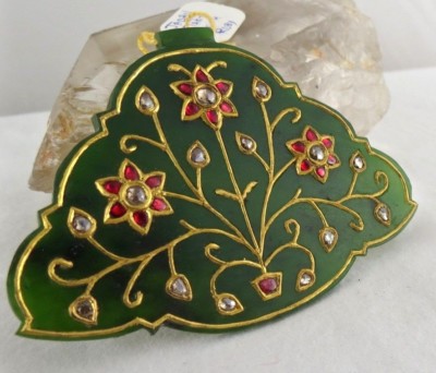 Certified Natural Green Jade 240ct Diamond Ruby 22k Gold Antique Pendant
