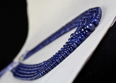 Certified Blue Sapphire Round Beads 614 Ct Fine Gemstone Important Necklace