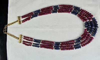 Certified Natural Blue Sapphire Ruby 755ct Melon Beads Gemstone Pearl Necklace