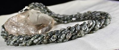 Natural Rutilated Quartz Beads 1023 Ct Gemstone Sterling Silver Fashion Necklace