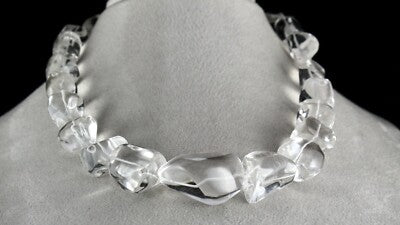 Natural Rock Crystal Quartz 1005 Ct Beads Cabochon Gemstone Necklace