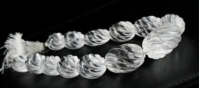 Natural White Rock Crystal Quartz Beads 13 Pcs Oval 1142 Carats Gemstone