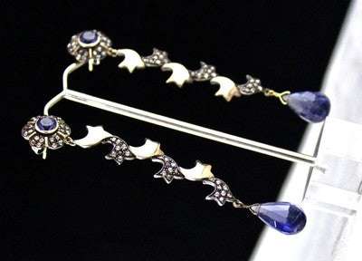 Natural Blue Iolite 10+ Ct Natural Diamond 18k Gold Sterling Silver Earrings