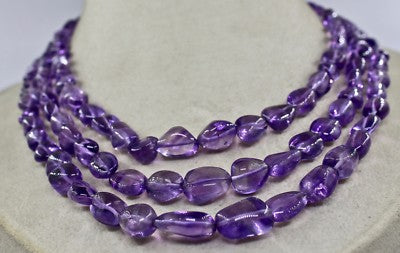 Natural Amethyst Beads 3 L 585 Ct Purple Gemstone Fashion Necklace For Women
