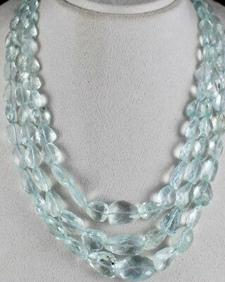 Certified Natural Aquamarine 914 Ct Faceted Tumble Beads Blue Necklace
