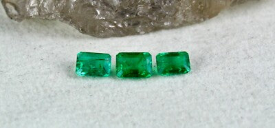 Certified 6x4mm Natural Emerald Octagon Cut 3pcs 1.64ct Gemstone Ring Wedding