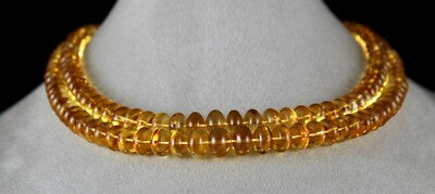 Certified Natural Yellow Citrine Beads Necklace 2 L 607 Ct Gemstone Statement