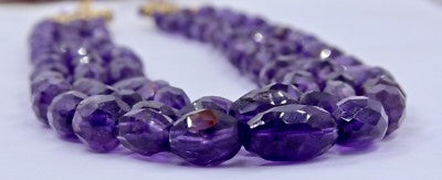 Natural Amethyst 712 Ct Faceted Oval Cabochon Beads Gemstone Necklace 3 Line