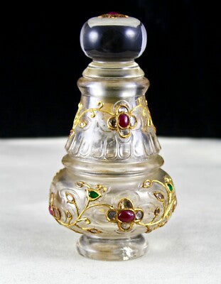 Certified Natural Rock Crystal Emerald Ruby Carat 18k Gold Diamond Jadau Bottle
