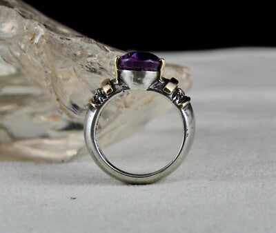 Antique Natural Amethyst 42.50ct 18k Gold Diamond Sterling Silver Victorian Ring