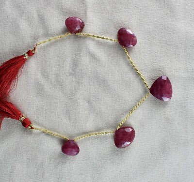 Certified Natural Ruby Beads Faceted Heart Drops 5 Pcs 118ct Gemstone Hanging
