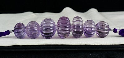 Certified Amethyst Melon Beads 29mm 601 Ct Loose Gemstone Drilled Design