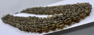 Natural Smoky Quartz Carved Beads Melon Necklace 762 Ct Antique Gemstone