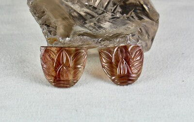 Certified Rare Colour Natural Tourmaline 59.66ct Carved 4pcs Gemstone Earring