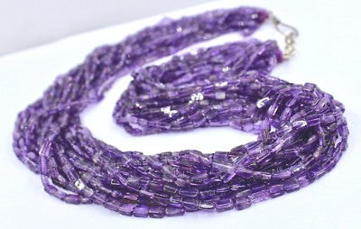 Natural Purple Amethyst Square 747 Ct Beads Sterling Silver Necklace 17"