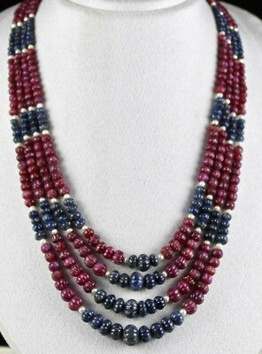 Certified Natural Blue Sapphire Ruby 755ct Melon Beads Gemstone Pearl Necklace