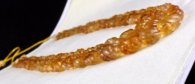 Certified Natural Citrine Beads Carved 792 Ct Yellow Gemstone Vintage Necklace