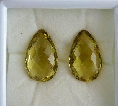 Natural Lemon Quartz Pear Pair 25mm 45ct Gemstone For Earring