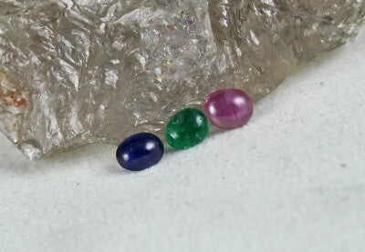 Natural Ruby 3.13ct Emerald Blue Sapphire Cabochon Multi Gem Ring