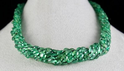 Antique Certified Natural Emerald 7 L 470 Ct Beads Cabochon Gemstone Necklace
