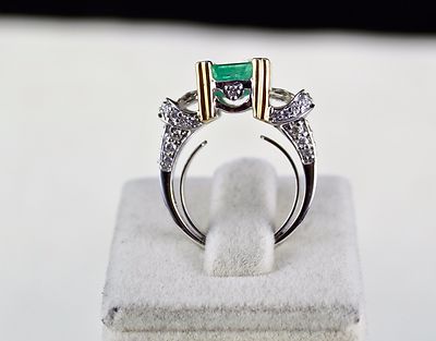 Certified Natural Colombian Emerald 2ct Octagon Natural Diamond 18k Gold Ring