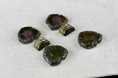 Natural Multi Green Tourmaline 31.26 Ct Carved Gemstone Earring Design