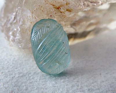 Natural Blue Aquamarine Beryl 19x12mm Carved Gemstone 14.09ct For Ring Pendant