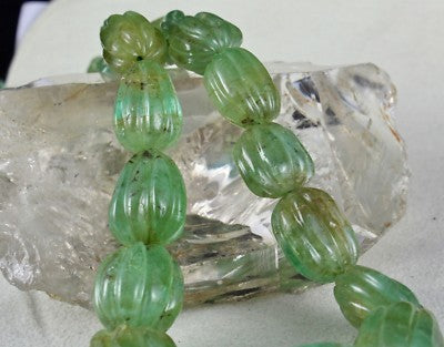 Certified Natural Emerald 900ct Carved Beads 27mm Vintage Necklace For Women