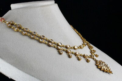 Certified Natural Diamond 22k Yellow Gold Jadau Antique Necklace Set 10ct