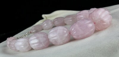 Rose Quartz Beaded Necklace 1955 Ct Natural Gemstone Sterling Silver Clasp