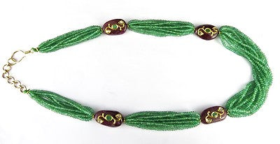 Certified Natural Emerald 379ct Pink Tourmaline Diamond 18k Gold Jadau Necklace