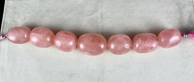 Pink Natural Rose Quartz 1369ct Long Oval Beads 7 Pcs Gemstone For Designing