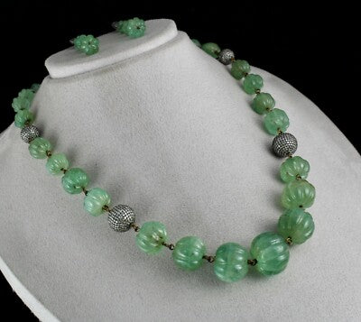 Certified Natural Colombian Emerald 550 Ct Sterling Silver Necklace Earring Set